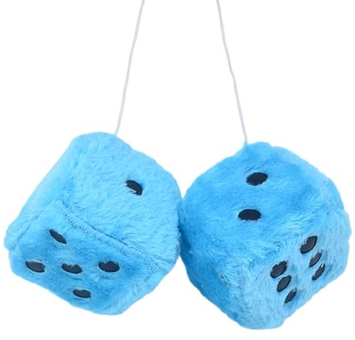 7.5 cm Plüschwürfel Auto, EIN Paar Aufhängen Auto Deko Auto hängende pelzige Würfel Plüsch Würfel Auto Hängendes Ornament für Auto Innenraum Dekoration (Blau)
