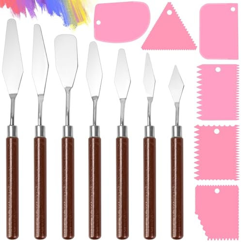 CONJURAIDE 13 Stück Spachtel Acrylmalerei, 7 Palette Messer und 6 AbstreifermesserAcryl Palettenmesser Acryl Strukturpaste Spachtel Set Acrylmalerei Zubehör Künstlerbedarf für Acrylmalerei Ölgemälde