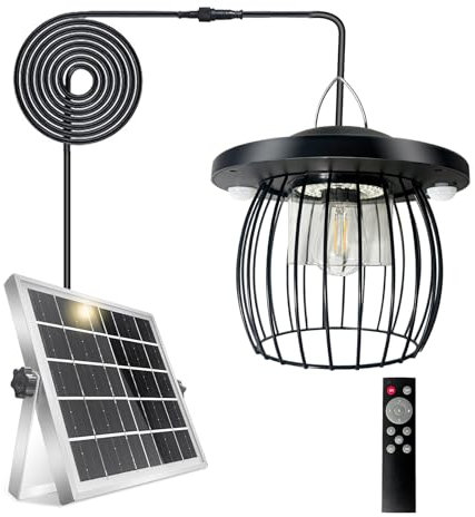 CREATESTAR Lampe Solaire Extérieur Intérieur avec Détecteur de Mouvement, Suspension Solaire avec Télécommande, Étanche IP66 Lampe Suspendue pour Gardin Terrasse Balcon Pavillon Patio Pergola Garage