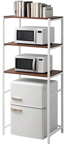Colingmill 3 Tier Mini Fridge Stand with Storage for Dorm,Over Mini Fridge Multipurpose Storage Shelf Rack Standing Organizer for College Rooms Kitchen Pantry,Home,and Offices,Coffee,Bar(White)