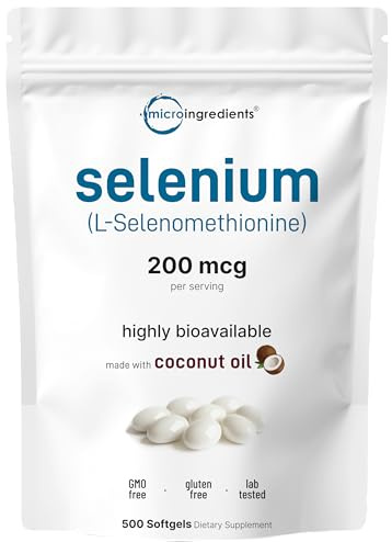 Micro Ingredients Selenium Supplements for Women & Men 200mcg, 500 Softgels with Coconut Oil | Essential Trace Mineral as Selenomethionine | Antioxidant for Energy, Heart, & Immune Support
