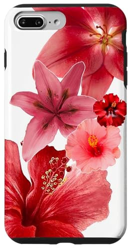 Red Hawaii Hibiscus Tiger Lily Flowers Tropical Summer Case for iPhone 7 Plus/8 Plus