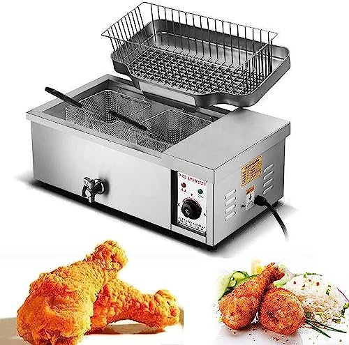 SFNIOKFG Freidoras comerciales para el hogar con Cesta, Capacidad Total de 12 l y 25 l, freidora con Grifo de Acero Inoxidable, 3000 W, 4000 W, para freír Pollo, camarones, Papas Fritas, re