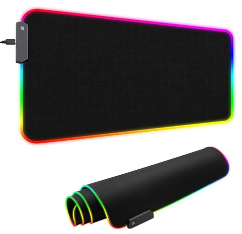 Ouitble RGB Gaming Mouse Mat 800 X 300mm XXL Large Gaming Mouse Pad LED Desk Pad with 14 LED Colors 11 Lighting Modes, Non Slip Rubber Base Mouse Mat for PC Laptop