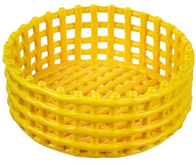 Baroni Home Mehrzweckkorb aus Keramik, Obstkorb, Tischdeko, Taschenleerer, rund, gelb, 21 x 21 x 9 cm