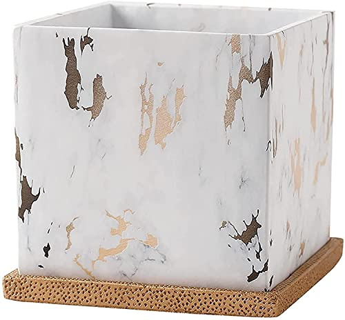 Pot de fleurs carré moderne en céramique marbre blanc avec trou de drainage et soucoupe, parfait pour plantes succulentes et fleurs, décoration intérieure et extérieure pour la maison et le bureau