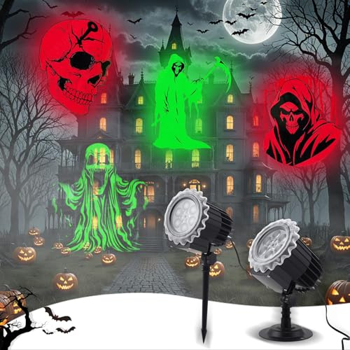 Projektor Halloween Aussen, LED Projektor Halloween Deko Aussen & Innen, IP44 Wasserdichte ProjektorLichter, Hoher Helligkeit Dynamische LED Projektionslampe, für Garten Fenster Wand Hof Klub Party