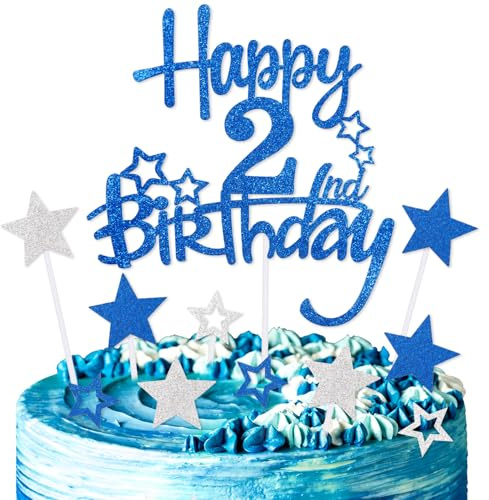 Königsblau Alles Gute zum 2. Geburtstag kuchen toppers,dekoration 2.Geburtstag für Jungen Mädchen,personalisierbar kuchen topper für Mädchen, Jungen, Frauen, Männer Geburtstagparty Dekorationen
