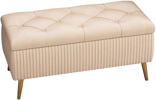 BAKULI Samtiger Aufbewahrungshocker Fußstütze Moderne Lange Bettbank Mit Gepolstertem Sitz Und Goldenen Beinen(Beige,80cm)