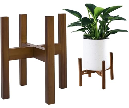Yeqqzq Adjustable Plant Stand, Natural Bamboo Mid Century Modern Indoor Plants Stands, Fits 8 to 13 Inches Pots, (Pot & Plant Not Included)