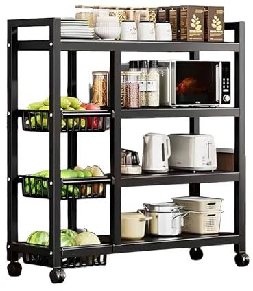 UUE Küchenregal Standregal mit 3 Metallkörben 4-stufiges Mikrowellenregal Küchenregal Gewürzregal Mikrowellenschrank Organizer für Küchen