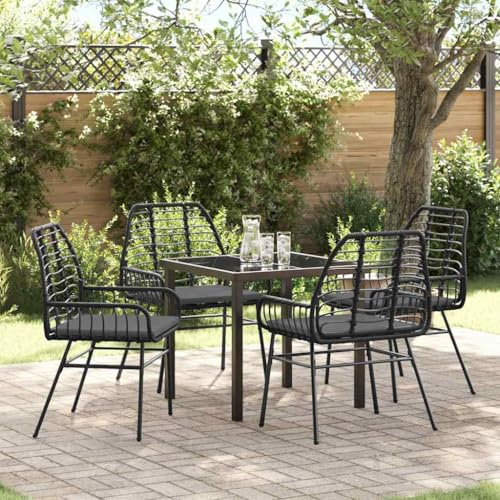 Owoxanthellate 5tlg Gartenmöbel Set Schwarz Poly-Rattan Dining Gruppe 140x80 cm Tisch 4 Stühle Modernes Design Robust UV-beständig für Balkon Terrasse und Garten