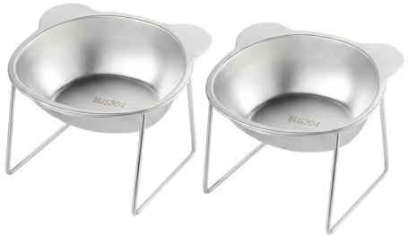 VELAJA Comedero Gato Elevado Acero Inoxidable, Comedero Elevado para Gatos, Cuenco Inclinado 15° con Soporte Desmontable para Postura Cómoda de Gatos, Gatitos y Perros Pequeños, 2 Unidades