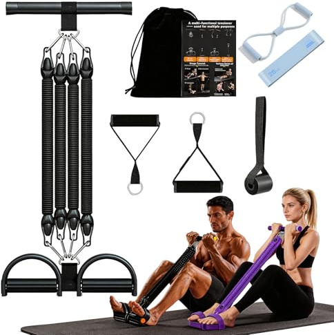 Pedal Widerstandsband mit Griff, Bauchtrainer für Zuhause, Sit Up Trainingsgeräte Bodybuilding Expander, 4 Tubes Elastische Zugseil, Resistance Bands Fitnessgeräte für Zuhause Abnehmen Body Training