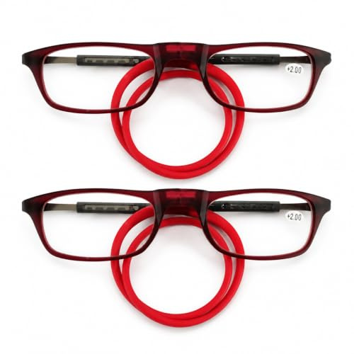 Leichte Lesebrille mit Magnetverschluss Nackenband für Damen Herren 2 Stück