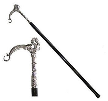 Party-Discount Spazierstock mit Drachenkopf, Länge 90cm, Silberoptik