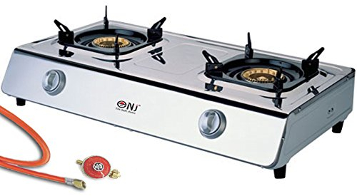 NJ - Fornello da campeggio a GPL con 2 fuochi in acciaio inox di alta qualità, potenza 9,0 kW