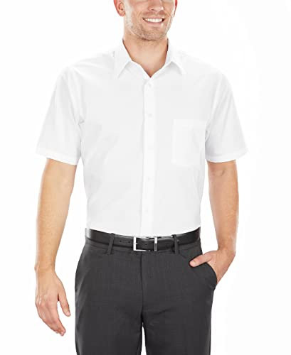 Van Heusen Men's Short Sleeve Dress Shirt Regular Fit Poplin Solid, White, 15.5 Neck