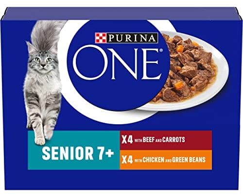 Purina ONE Senior 7+ Katzenfutter Huhn und Rind, 8 x 85g, transparent