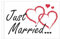 AUTOFAHNE Just married (schwarze Schrift rote Herzen)