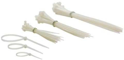 Perel Set Nylon-Kabelbinder, verschiedene Größen, weiß, UV-beständig, 75 Stück