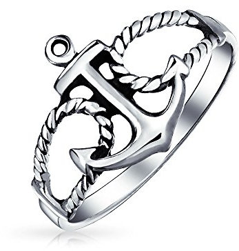 Tropischer Strand Urlaub Seemann Boot Nautischen Meer Liebhaber Ocean Seil Offen Mariners Anker Band Ring Für Frauen Teenager Oxidiert. .925 Sterling Silber