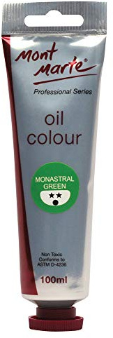 MONT MARTE Premium Oil Paint, 100ml (3.4oz), Monastral Green, Good Coverage, Excellent Tinting Strength