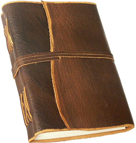 BORDEAUX Leder-Notizbuch/Tagebuch, Lederbuch, Ledereinband - handgeschöpftes Papier - braun im Antik-Look (21 x 15 cm)
