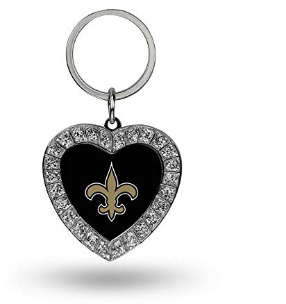 Rico Industries NFL New Orleans Saints Metal Rhinestone Heart Keychain, 1.38 x 3