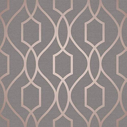 Fine Décor FD41998 UK Apex Trellis Sidewall Wallpaper, Copper/Charcoal