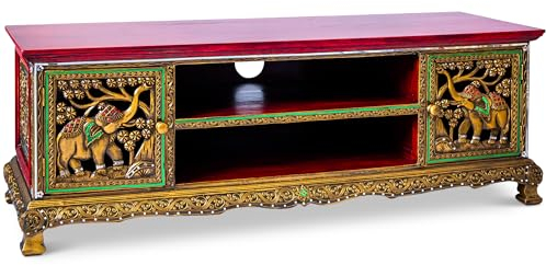 livasia Asiatisches Lowboard aus Massivholz mit Glasmosaik – 130x45x50cm – Handgeschnitzter TV-Schrank in edler Optik aus Akazienholz, hochwertig und nachhaltig hergestellt in Thailand