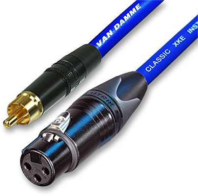 Gold Plated RCA to Female XLR. Quality Black Van Damme un-balanced instrument Cable (10m, Blue)
