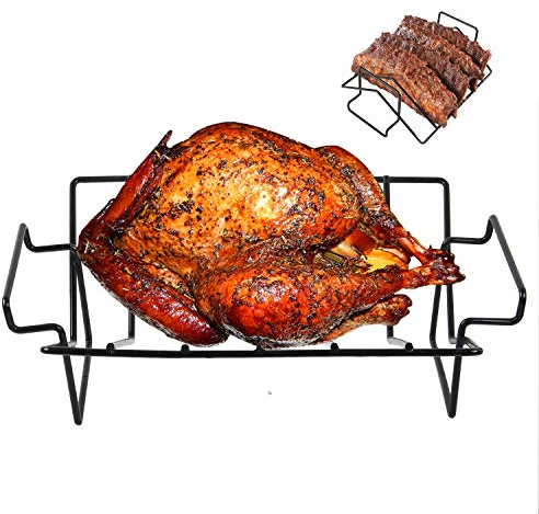 BBQ V-Shaped Rib Rack For Smoking and Grilling Turkey Roasting Rack For Bigg Green Eggs,Kamad Joe,Primo,Vision,Dual-Purpose Rib Rack for Smoking,Grills and Indoor Ovens Accessories Roasting Rack