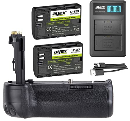 ayex Batteriegriff Kompatibel mit Canon 5D Mark III ähnlich BG-E11 + 2 x LP-E6N Akku + 1 x USB Dual Ladegerät