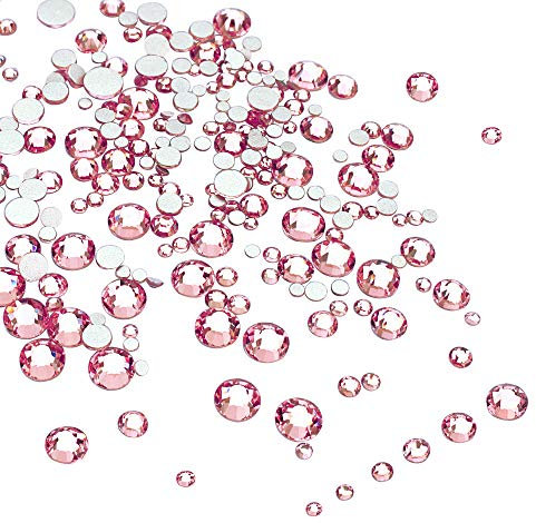 LolliBeads Resin Crystal Round Nail Art Mixed Flat Backs Acrylic Rhinestones Gems,Mix Size 1.5-5 mm, Color Light Pink (1200Pcs)