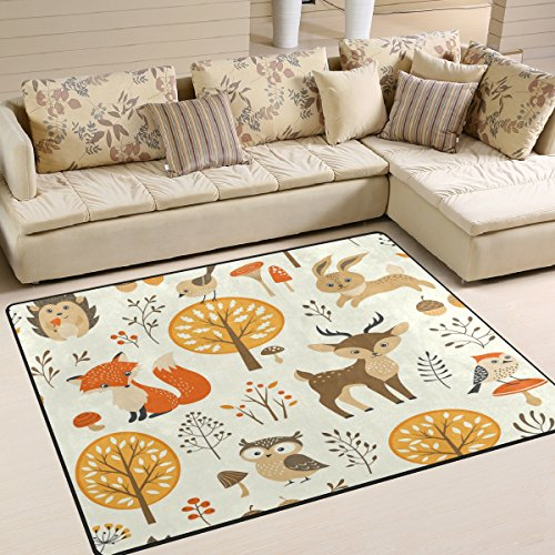 Use7 Herbstwald Fuchs Hirsch Eule Pilz Teppich Teppich Teppich f¨¹r Wohnzimmer Schlafzimmer, Textil, Mehrfarbig, 203cm x 147.3cm(7 x 5 feet)