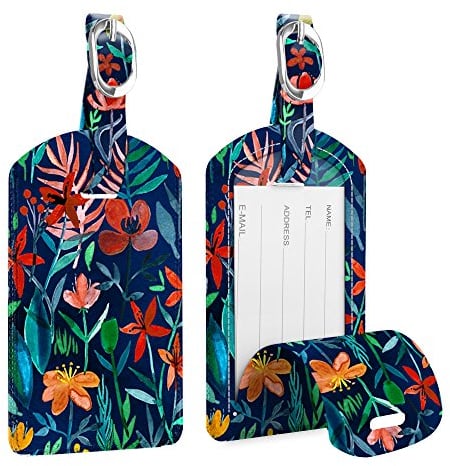 [2 Stück] Fintie Kofferanhänger aus Kunstleder, Gepäckanhänger ID Etikett mit Adressschild Namenschild für Reisetasche Koffer, Dschungelnacht