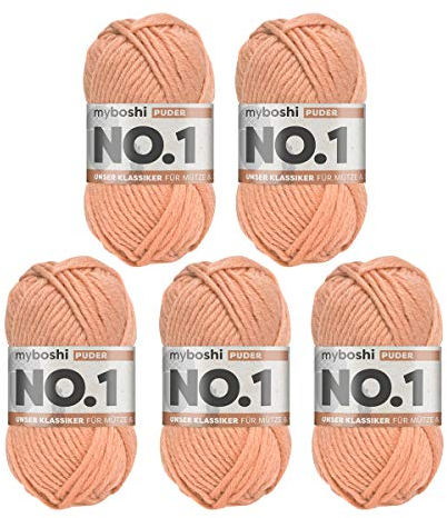 myboshi No.1 Wolle zum Häkeln und Stricken, Schnellstrickgarn, langlebige Mützenwolle, Strickwolle, Häkelwolle, mulesing-frei, 50g, Ll 55m Rosa (Puder) 5 Knäuel