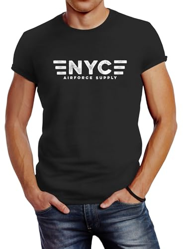 Neverless® Herren T-Shirt Aufdruck NYC New York City Airforce Supply Army Print Anthrazit XXL