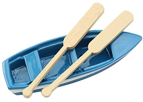 LQ Industrial Lovely Miniature Blue Rowboat Little Plastic Boat Canoe Model with Oars for Miniature Gardens Doll House Cake Topper Decoration