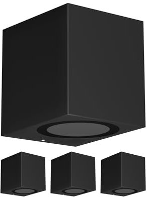 ledscom.de 4 Stück Wandleuchte ALSE Downlight für außen, schwarz, Aluminium, eckig, inkl. GU10 LED Lampe, 450lm weiß