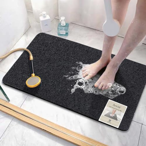 Asvin Soft Textured Bath, Shower, Tub Mat, 24x32 Inch, Phthalate Free, Non Slip Comfort Bathtub Mats with Drain, PVC Loofah Bathroom Mats for Wet Areas, Quick Drying