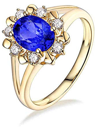 Daesar Ring Verlobung 18 Karat Gold Damen Blume Ring mit 4-Steg-Krappenfassung 1.165ct Oval Tansanit, Ehering Trauring Ring Gold mit Diamant Große 47 (15.0)