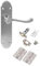 Golden Grace Epsom Design Victorian Scroll Door Handles on Shaped Backplate in Brushed Satin Chrome with Hinges and Latches, 1 Set