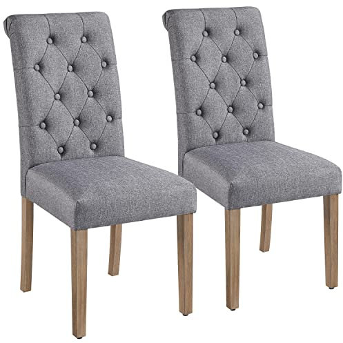 Yaheetech Juego de 2 Sillas de Comedor Silla Acolchada con Respaldo Alto Patas de Madera Silla Tela para Comedor Cocina Gris Oscuro