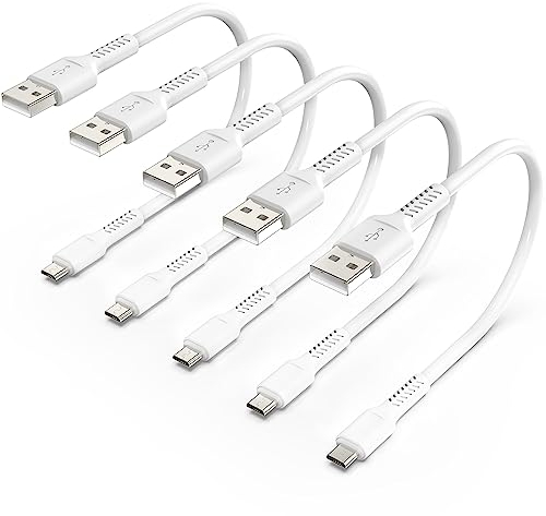 Cavo Micro USB 30cm Corto [5Pezzi],Cavo USB 2.0 Micro B Ricarica Rapida e Android Trasferimento Dati,Compatibile con Samsung Galaxy S5/ S6/ S7, Huawei, Nokia, LG, Kindle, PS4, Xbox (Bianco)