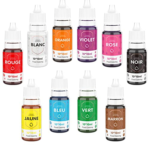 10 * 10ml Colorant Alimentaire Liquide,Waysroma Colorant Alimentaire Pâtisserie Haute Concentré Nourriture Dye pour Couleur Fondant,Boissons,Crème,Gâteau,Donuts,Pâques Macaron