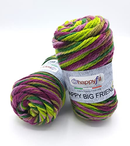 filati tre sfere Lana ''Grossa'' Big Friend Sfumata 100g, per Ferri e Uncinetto (Verde Color)