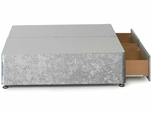 0000 Modern Silver Crush Velvet Divan Bed Base Only With Storage Drawers (2 Drawers, 4FT6 Double)