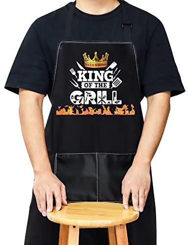 WZMPA Delantal de barbacoa ajustable con bolsillo King of the Grill para hombres que cocinan papá marido, Delantal Grill King, Medium